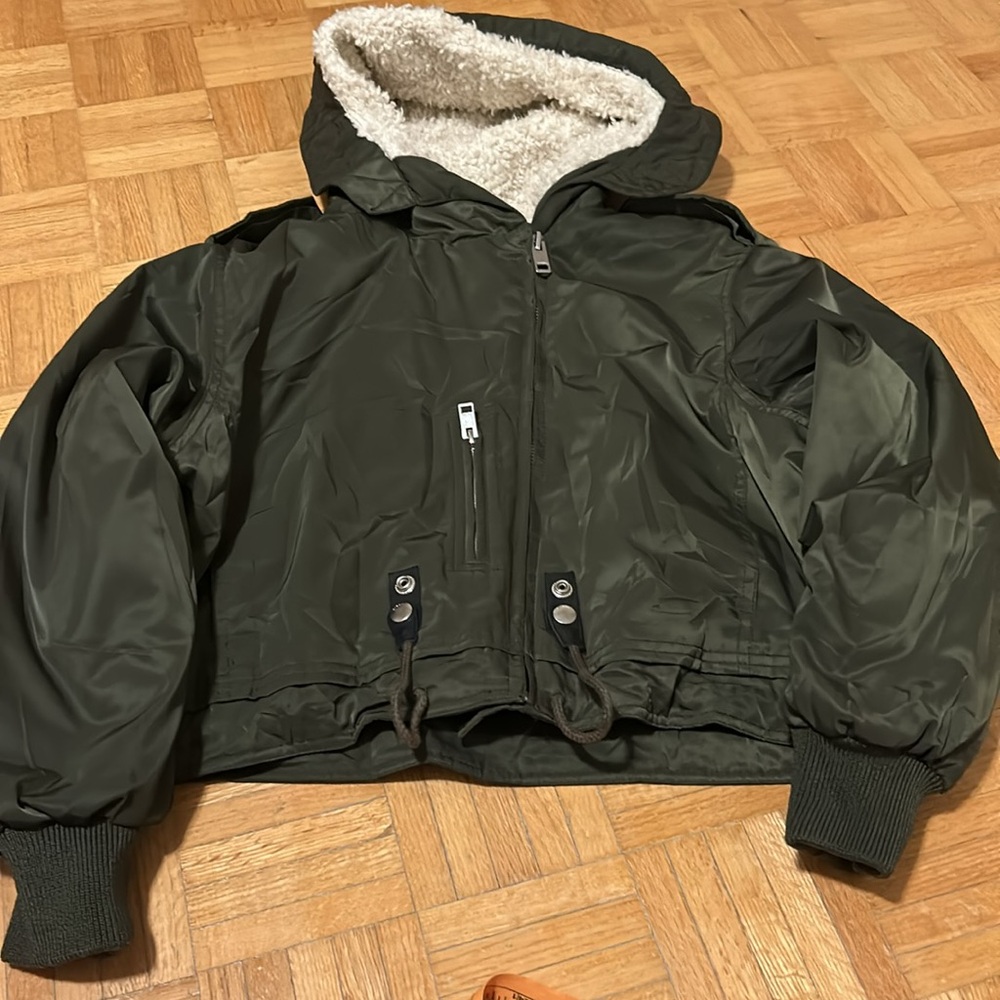 Diesel Olive Green Hooded Jacket with Sherpa Lining